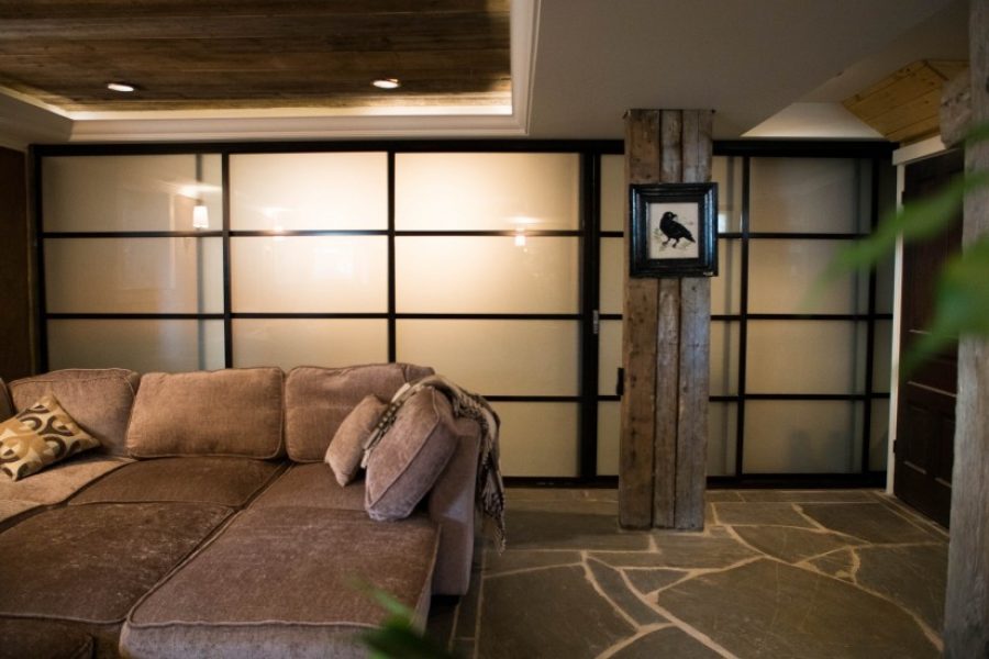 Glass partition doors closed